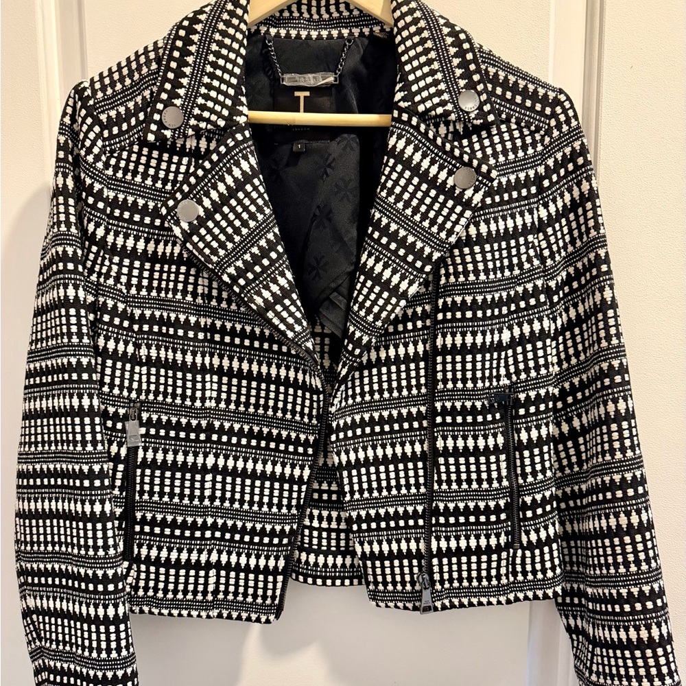 Perfect day-to-night Ted Baker London Black and White Geo Moto Jacket!!